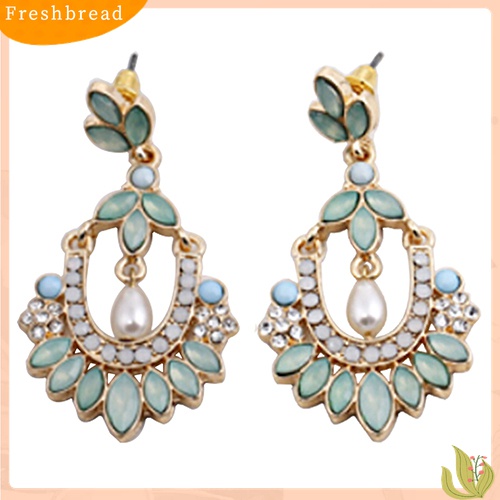 Terlaris Women Flower Chandelier Earrings Acrylic Rhinestone Faux Pearl Ear Stud Jewelry