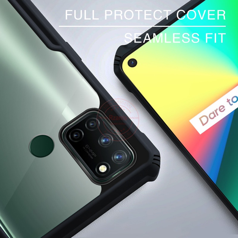 Case REALME C17 Armor Fushion Transparent Casing + Tempered Glass Full Layar dan Skin Carbon