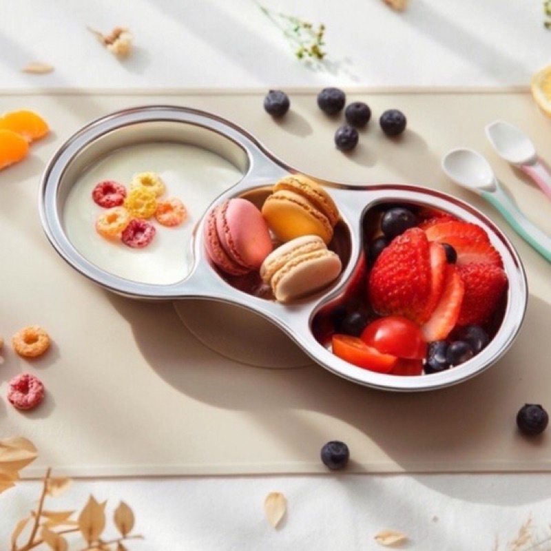 Grosmimi Stainless Food Tray 5C &amp; 3C Suction - piring sekat 3 &amp; 5