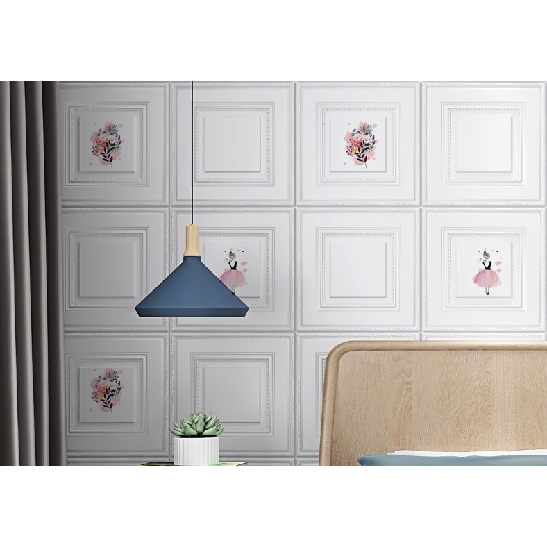 (COD) Wallpaper Sticker Dinding 3D Wallfoam Emboss Dekorasi Kamar Rumah Motif Kotak Premium High Quality Termurah Seri E