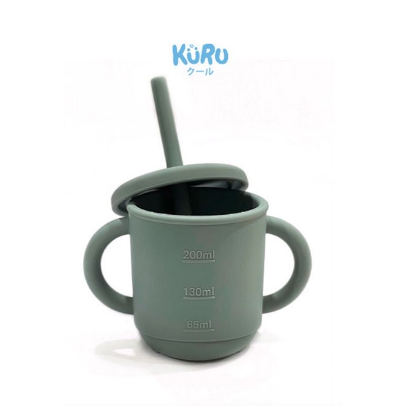 Kuru Baby Silicone Sippy Cup - Kuru Botol Minum Bayi Silikon - Gelas Minum Sedotan - Spout &amp; Staw Cup