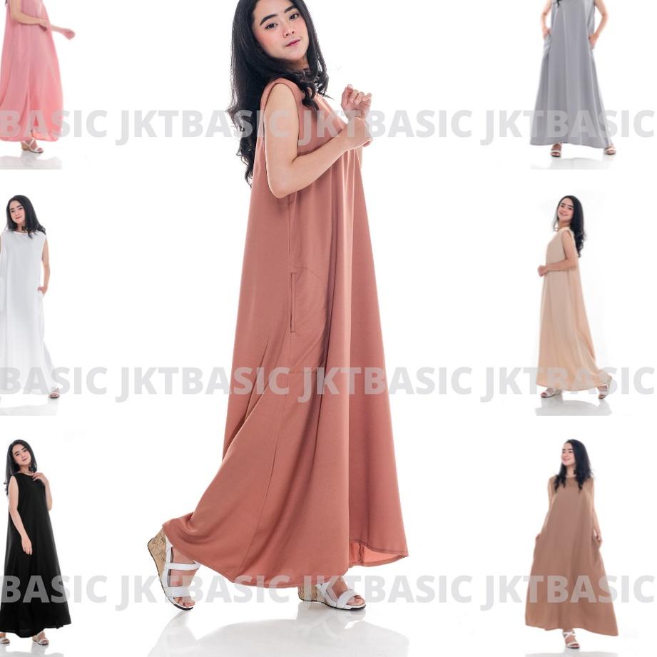 Sale Terbatas Inner Dress Tanpa Lengan Maxi Panjang Polos Oversize