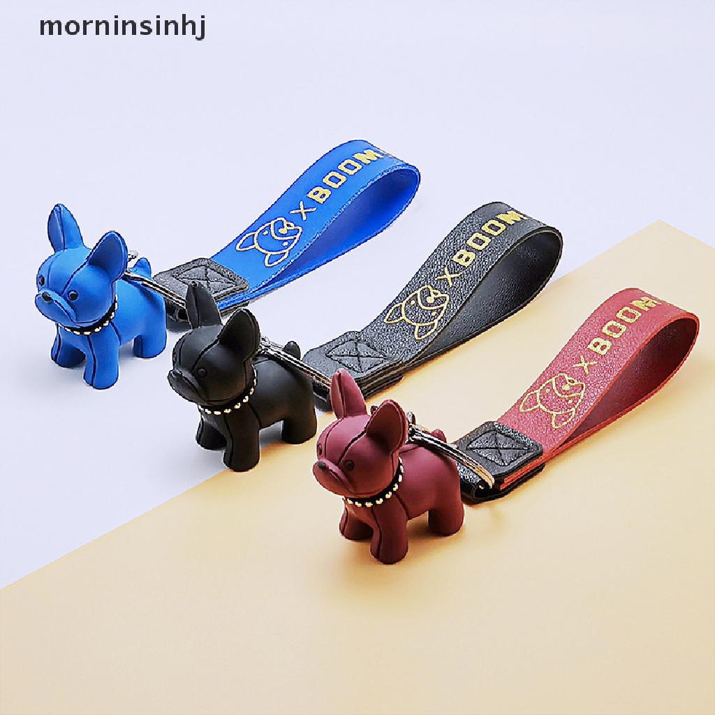 Mornin 1pc Gantungan Kunci Bentuk Anjing French Bulldog Bahan Kulit Pu