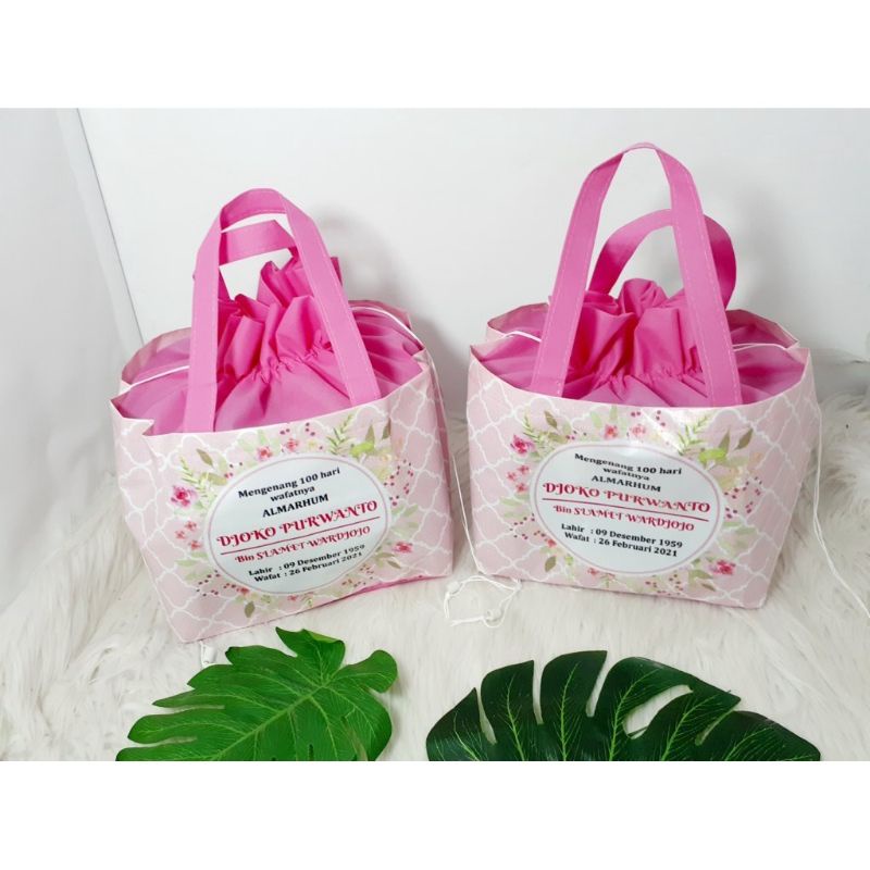 Tas Souvenir Hajatan Tahlilan Model Serut Custom Sablon Nama/Tas Kantong Serut/Tas kirim Doa/Tas Box