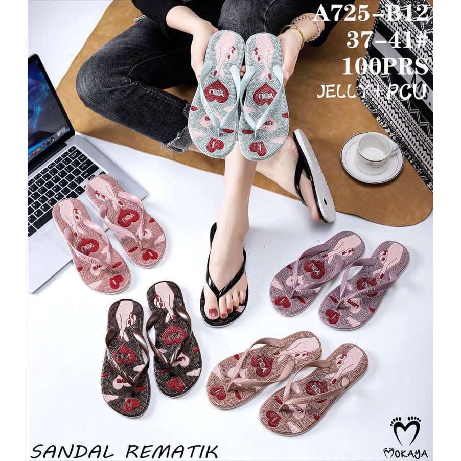 Sandal Jepit Jelly Rematik Wanita Sarangheyo I Love You Lucu Kekinian Import Mokaya / Size 37-41 (A725-B12)