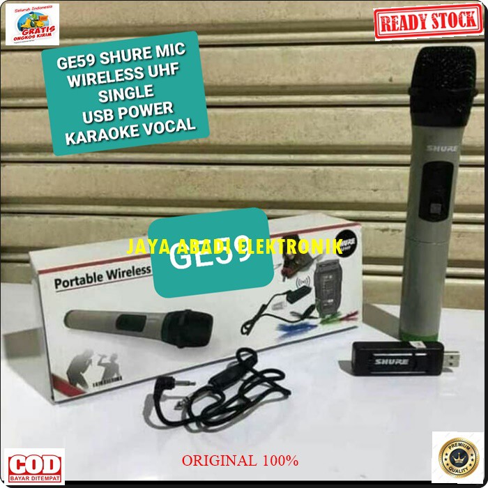 G59 SHURE MIC MIKROPHONE WIRELES WIRELESS UHF SINGLE POFESIONAL PRO VOCAL HANDHELD TUNGGAL MIKROPHONE KARAOKE AUDIO SOUND SYSTEM PANGGUNG DJ STUDIO BIDA DIGUNAKAN SEGALA AUDIO DAN JUGA BISA BUAT YOUTUBER TINGGAL PASANG SPLITTER SUARA BAGUS DAN JERNIH