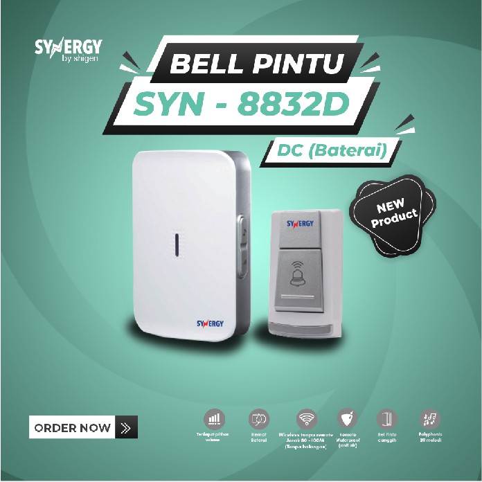 Bel Pintu/DoorBell Wireless SYNERGY by Shigen Tanpa Kabel SYN-8832D/DC