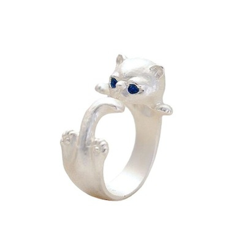 Cincin Model Terbuka Adjustable Desain Kucing Untuk Wanita