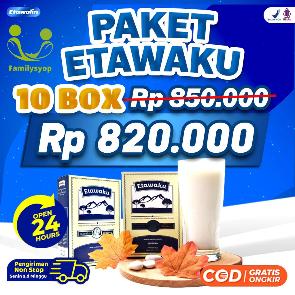 Paket Hemat 10 Box Etawaku Platinum Susu Bubuk Kambing Etawa Murni Plus Krimer Nabati Rendah Gula Tingkatkan Asi Booster &amp; Daya Tahan Tubuh Lancarkan Sistem Pencernaan Isi 200gr