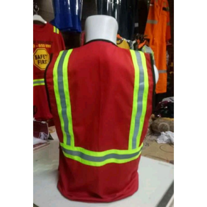 ROMPI SAFETY MERAH HSE BAHAN KAIN DRILL SCOTLIGHT HIJAU 5CM FREE LOGO K3 BENDERA