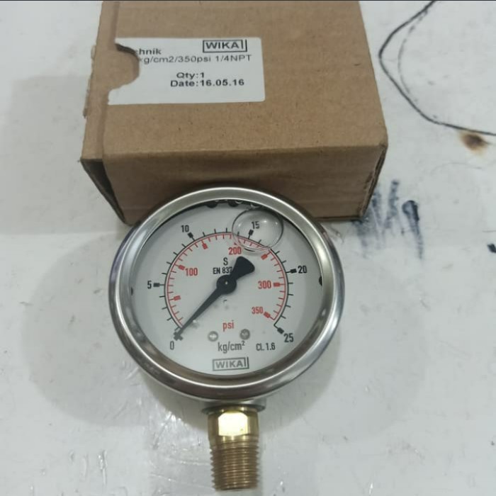 Pressure Gauge SS316 2.5" 0-25Bar/0-350Psi Con 1/4" NPT Bottom WIKA