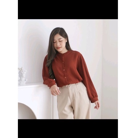 REVA BLOUSE CRINKLE/KEMEJA POLOS/KEMEJA BLOUSE/ATASAN WANITA/Oneck Longsleeve