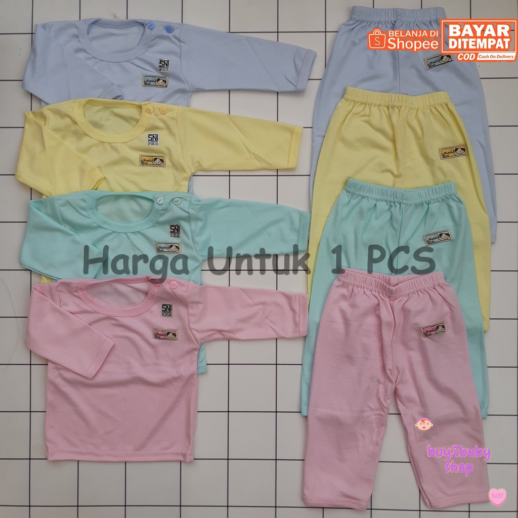 Setelan kaos panjang celana panjang bayi motif warna polos Hokiku 0-3 Bulan 1 PCS