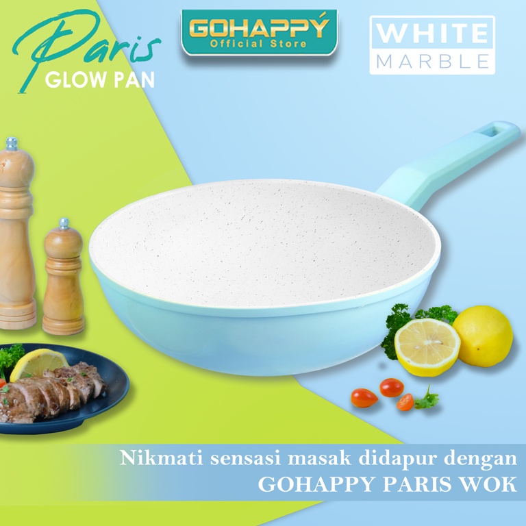 WOK Glowpan Panci Gohappy Paris GHP10 TOSCA Wajan Penggorengan anti lengket marble putih BPA-FREE Termurah