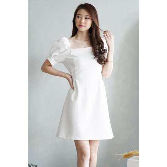 Mini Sabrina Dress Korea Titan Lengan Balon Scuba Gaun Pesta Party Kondangan Lengan Balon