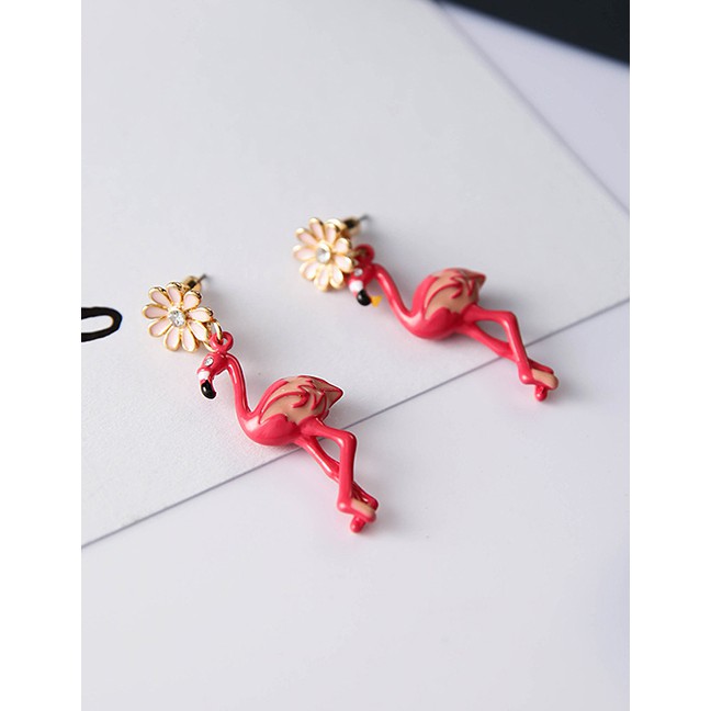 LRC Anting Tusuk Simple Red Flamingo Shape Decorated Earrings