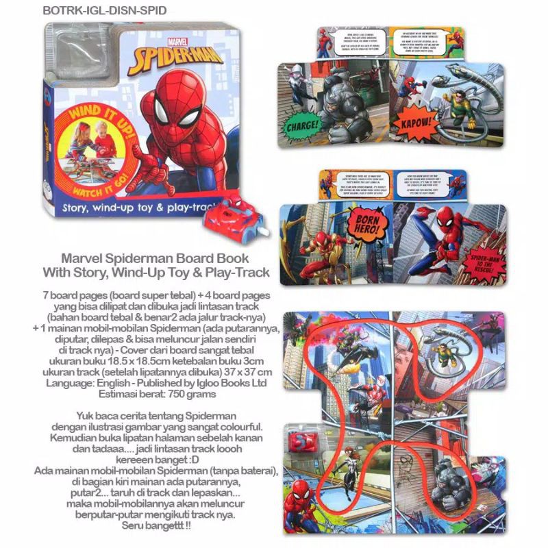 Buku anak Frozen Busy Board Book Elsa Spiderman Woody with Story Wind up Toys and Play Track