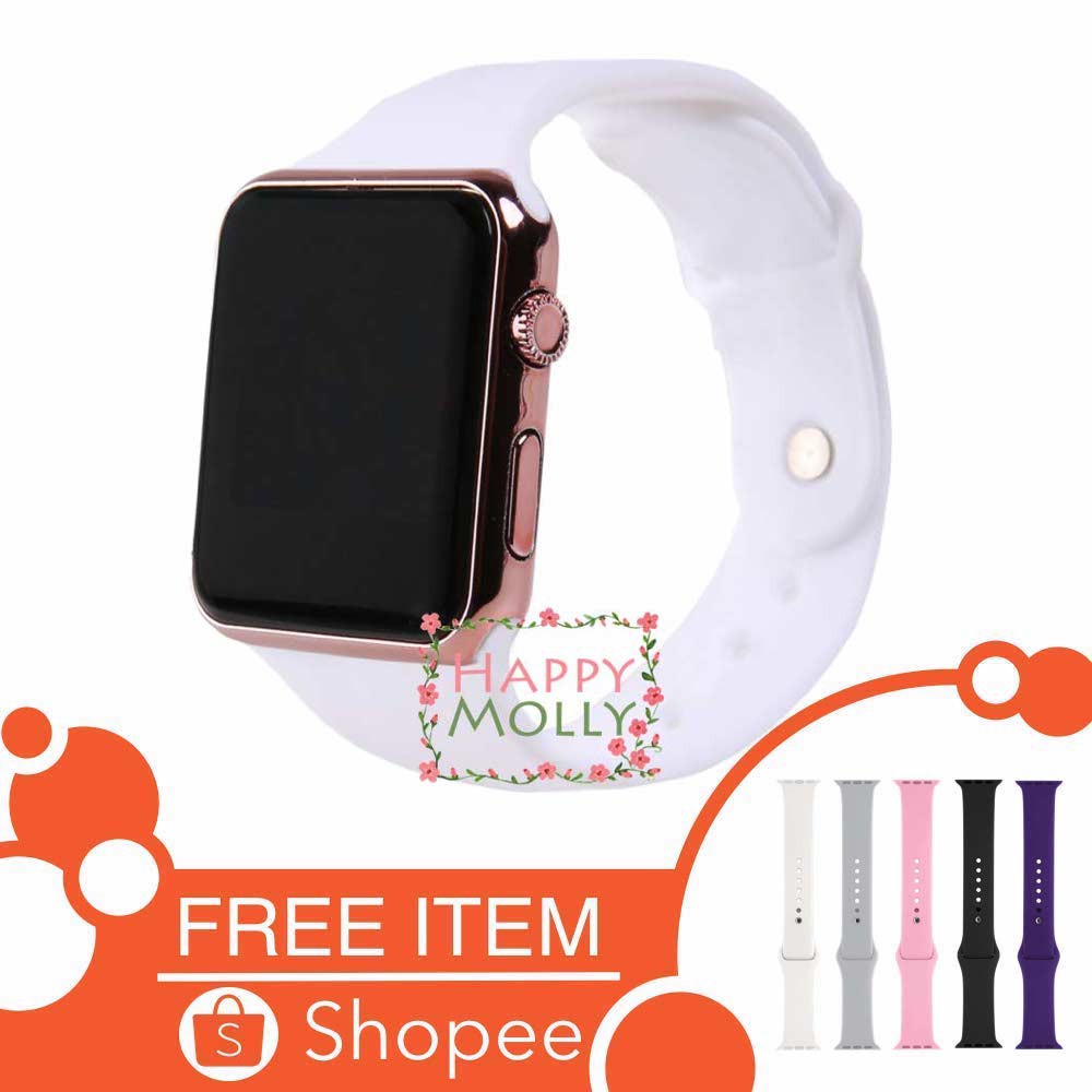 LED Watch [ White Rose Gold ] Jam Tangan Digital Pria &amp; Wanita - Strap Rubber - FREE STRAP