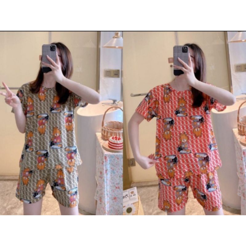 Baju Tidur Piyama Import Motif Kartun Dan Bunga Baju Santai Wanita Murah Lengan Pendek C03D,C16A