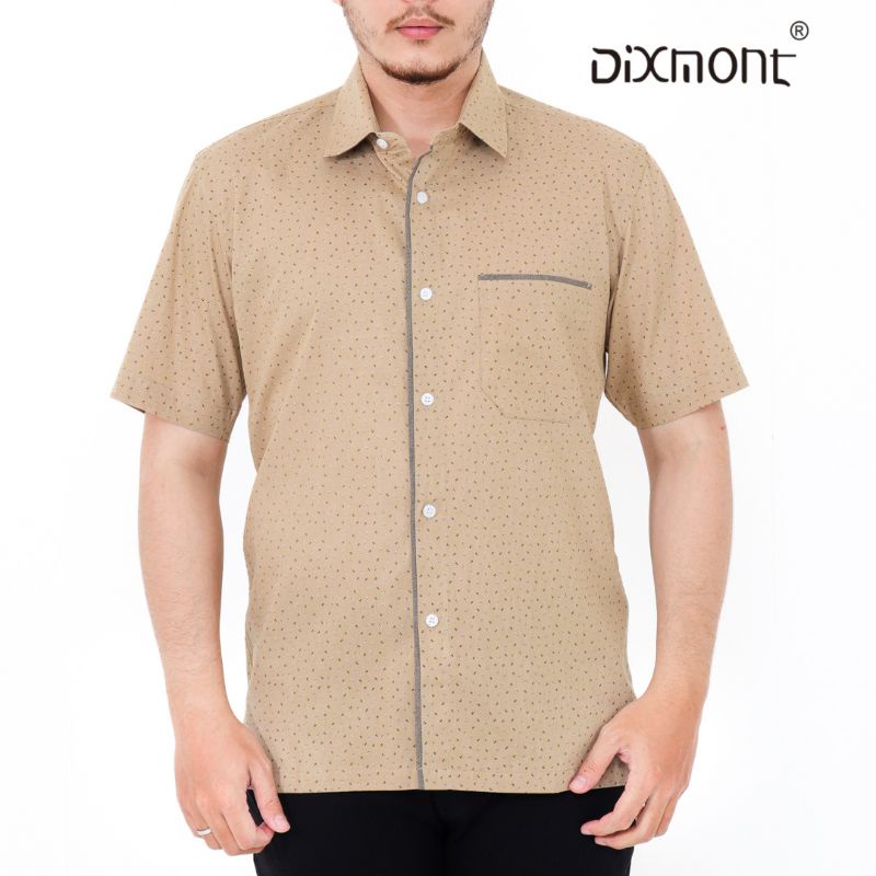 Dixmont Kemeja Pria Basic Formal Motif Lengan Pendek Hem MS02122