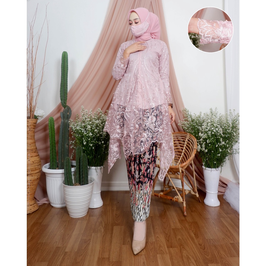 PB&gt; TUNIK AZALEA BUNGA - SET KEBAYA TUNIK TILLE BUSUI -  BAJU KEBAYA MODERN - KEBAYA TULLE BORDIR