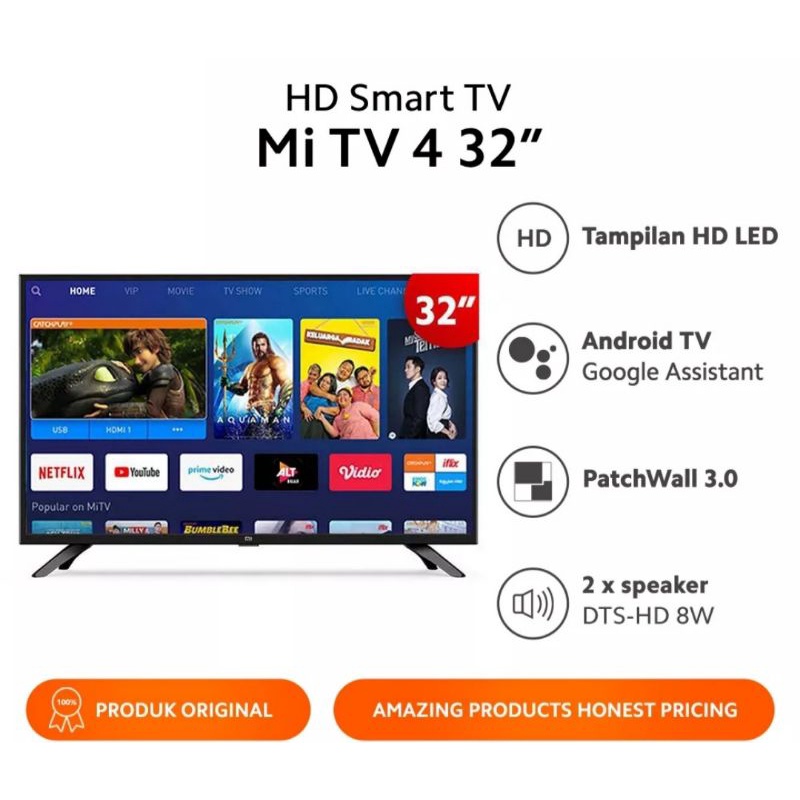 Xiaomi Mi Tv 4 Led Tv 32 inch Smart Android 9.0 Netflix Hd Tv | Shopee