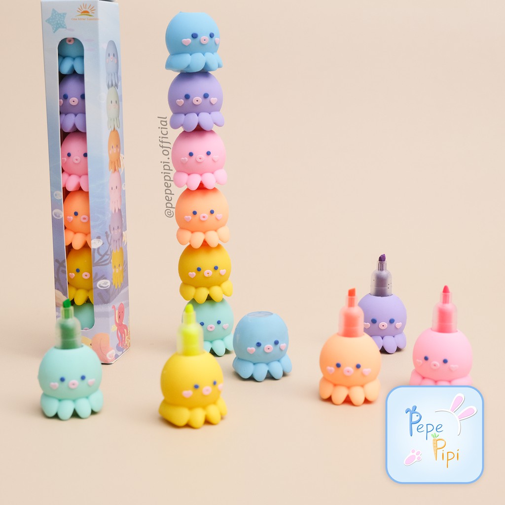 

Highlighter Octopus Tumpuk 1 Set Spidol Pastel Marker Textlighter Textliner Gurita