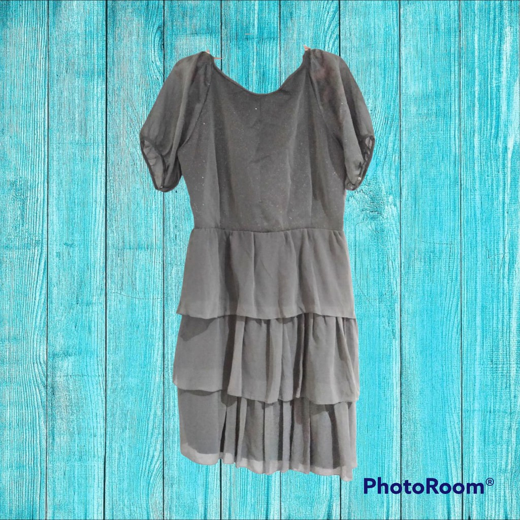 Dress Wanita Grey/Abu-abu Lengan Pendek Balon