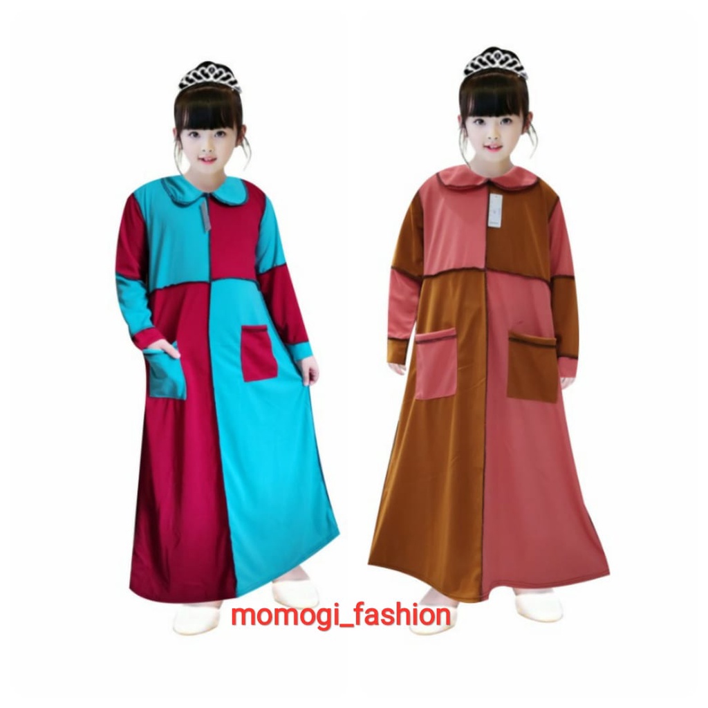 MOMOGI- GAMIS ANAK PEREMPUAN KEKINIAN MODEL TERBALIK TWO TONE / Usia 5th-10th