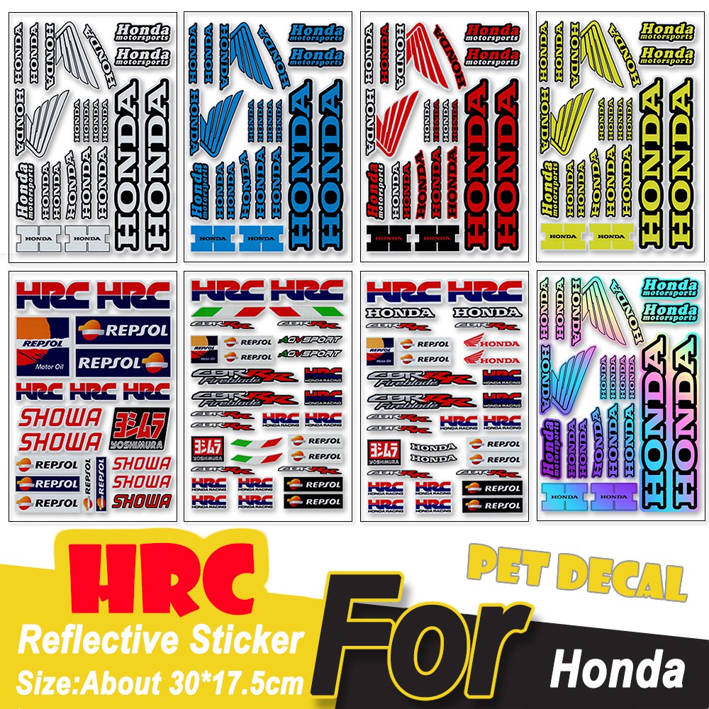 [On Sale] Honda HRC Reflective Motorcross Motorcycle Stickers Laser Motorcycle Decoration sticker Decals For Honda VFR 400 800 CB 600 1000 250 50 CRB