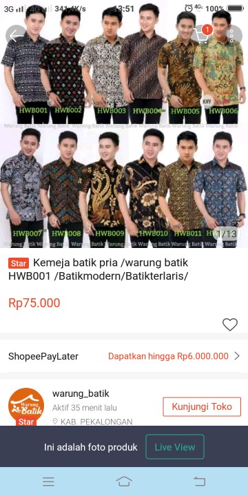 Kemeja Batik Pria /warung Batik Hwb001 /batikmodern/batikterlaris/hembatik/batikpria/batiksolo