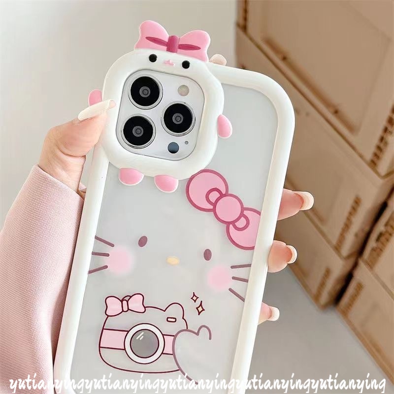 Case Hello Kitty Glossy Lucu Oppo A17 A76 A96 A5 A9 A3s A7 A5s A12 A53 A33 A74 A95 A16K A52 A57 2022 A15 A15s A54 A16s A16 Reno 4F 5F 5 7 A31 A17K A55 Lensa 3D Bow-knot Sarung