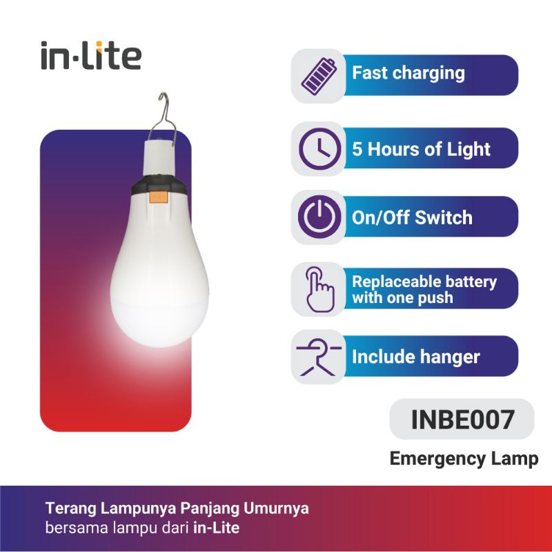 Lampu LED Emergency + Batrai/ Lampu AC/ DC Inlite