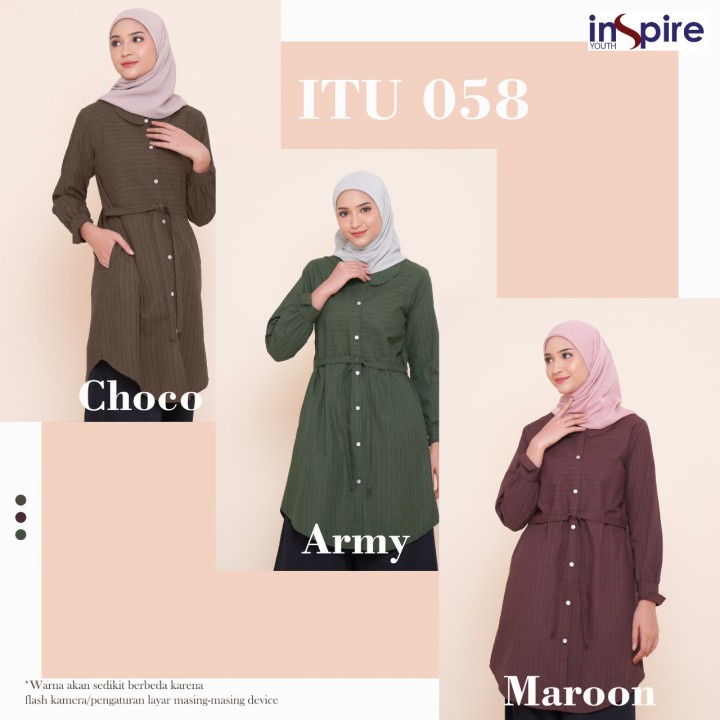 [READY TOKO] ATASAN TUNIK INSPIRE YOUTH ITU 058 BY NIBRA'S WARNA MAROON CHOCO/COKLAT TUA ARMY(HIJAU 