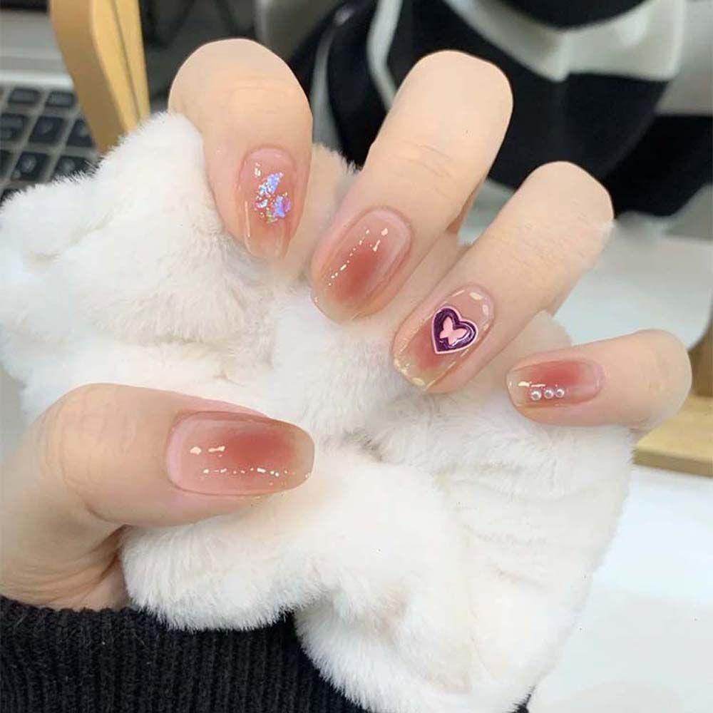 AUGUSTINA Agustina Dekorasi Nail Art 3D DIY Love Heart Butterfly Peach Heart Berlian Imitasi Kuku Halus