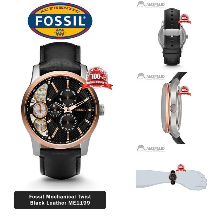 Suplier Jam Fossil Mechanical Twist Black Leather ME1199 Original