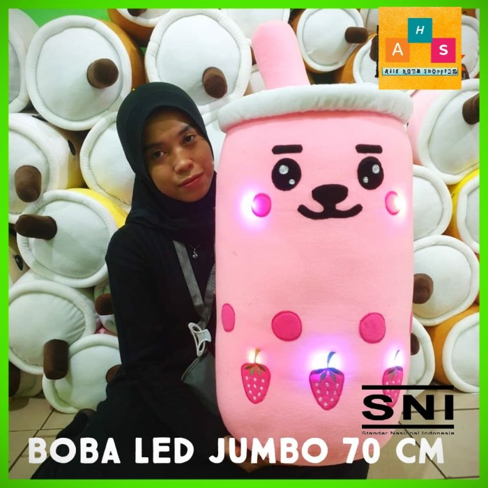 COD - Boneka boba bts / BT21 bantal boba jumbo 70 cm nyala LED - Merah Muda, Nilek Led 70cm