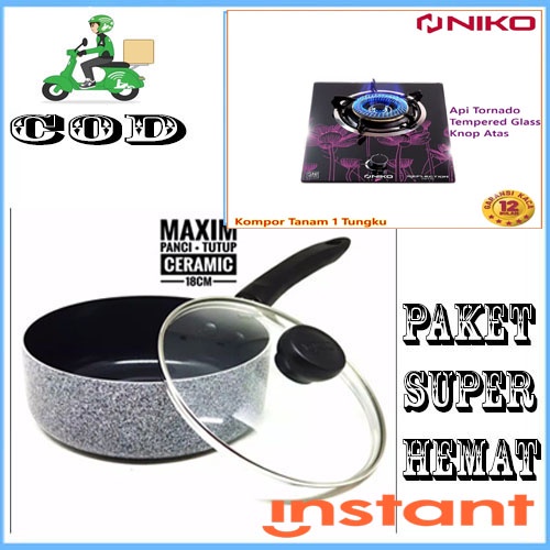 PAKET 2PCS Maxim Neostone Wajan Panci Saucepan 18 Cm Ceramic + NK HITO TANAM 1 TUNGKU MANTAP