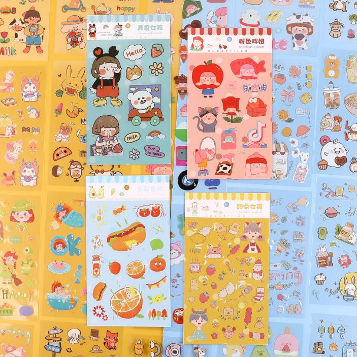 1 Lembar  Sticker Kartun Korea Lucu aesthetic Ukuran Besar | Stiker Deco Scrapbook Lucu Imut Kawaii Estetik