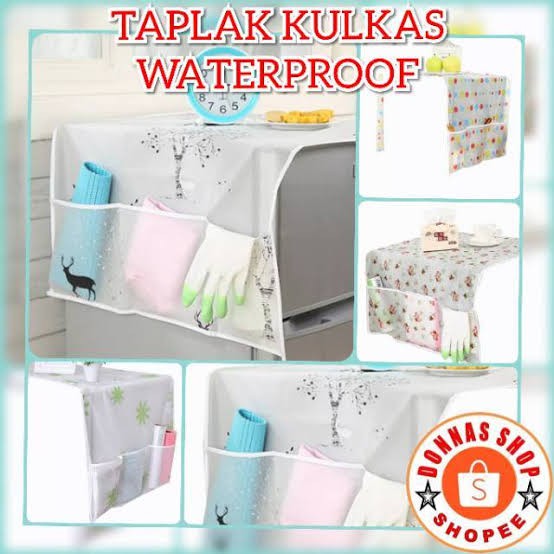 TAPLAK PENUTUP ATAS KULKAS WATERPROOF - COVER KULKAS DENGAN KANTONG KANTUNG DI SAMPINGNYA