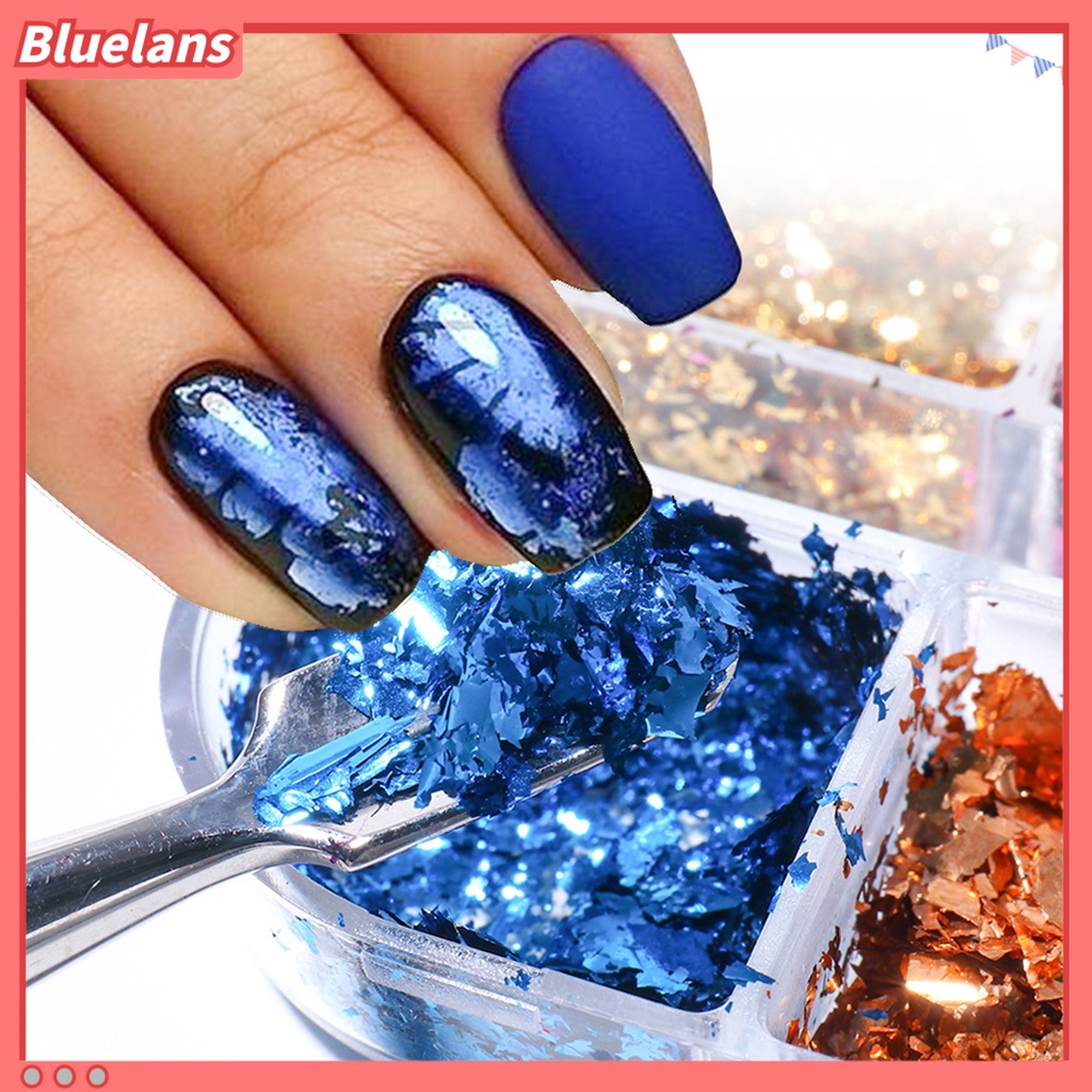 Bluelans 6 Grid / Box Stiker Kuku Foil Tekstur Shiny Untuk Manicure