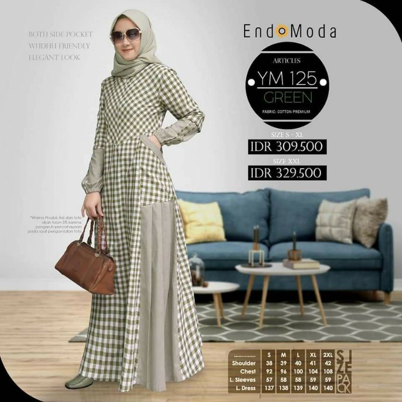 Gamis Endomoda YM 125 || Gamis terbaru 2021 || Gamis Trend 2021 || Gamis motif kotak-kotak