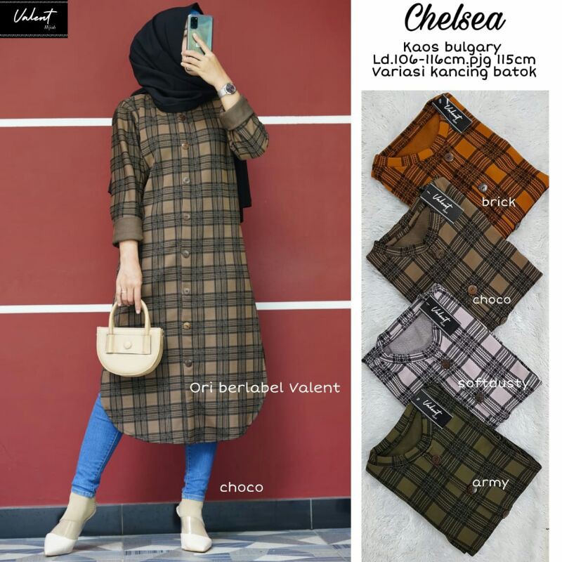 Long Tunik Muslim Wanita Motif Kotak