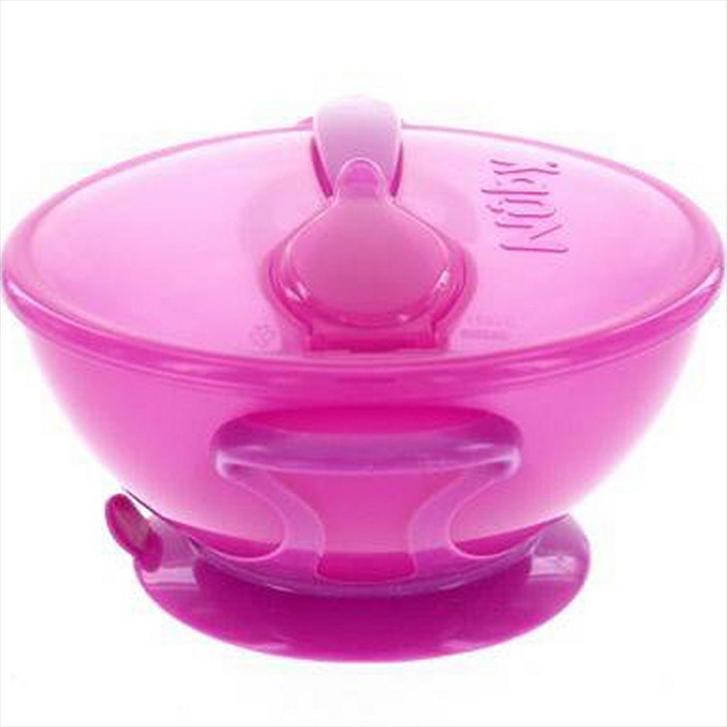 NUBY 126030 Garden Fresh Suction Bowl and Spoon Lid Pink