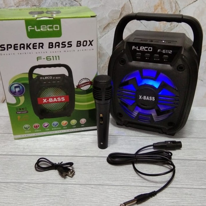 Speaker Karaoke Fleco F-6111/6112 Bonus Mic Bluetooth Play USB-TF CARD-AUX-FM