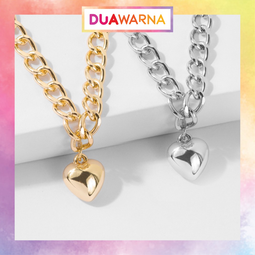 DuaWarna Kalung Love Rantai Wanita Kalung Lapis Emas Liontin Bentuk Hati Valentine Titanium AC002