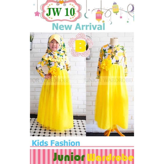 Gamis anak motif bunga / baju muslim anak kuning