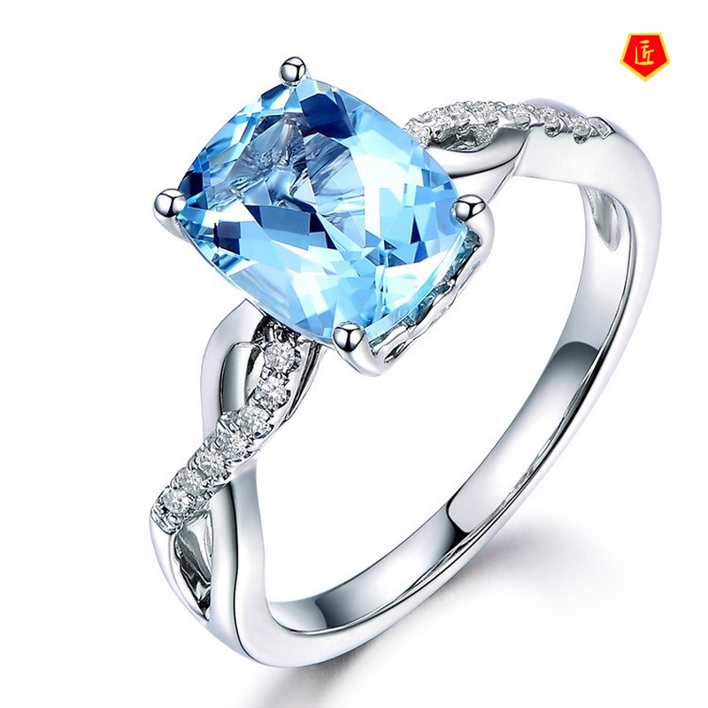 [Ready Stock]Fashion Personality Inlaid Topaz Sapphire Ring for Women