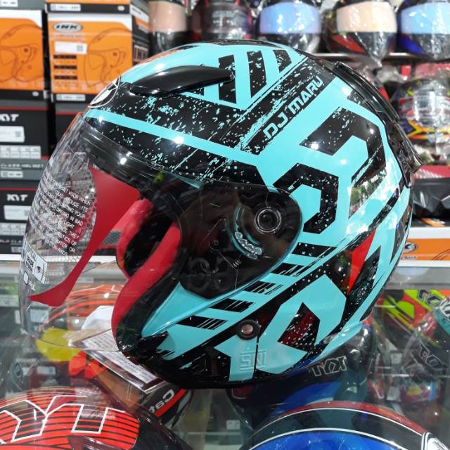Helm KYT DJ Maru Motif #16 Aqua Blue / Black