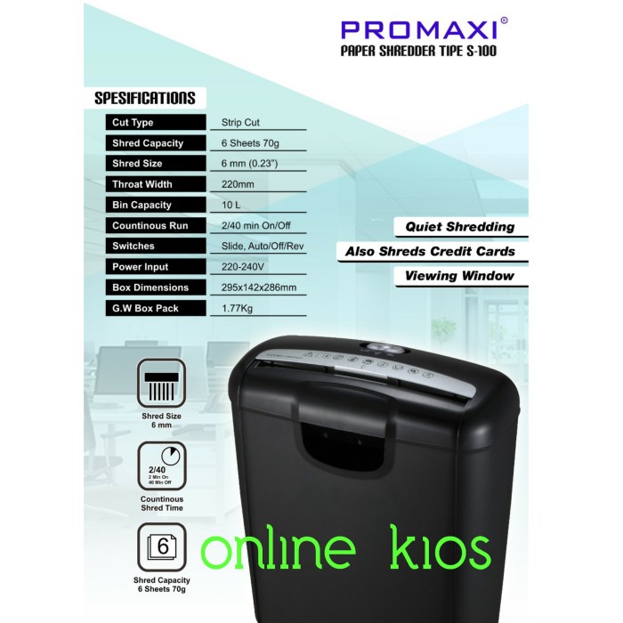 

Termurah Promaxi S100 Strip Cut Paper Shredder - Mesin Penghancur Kertas S-100